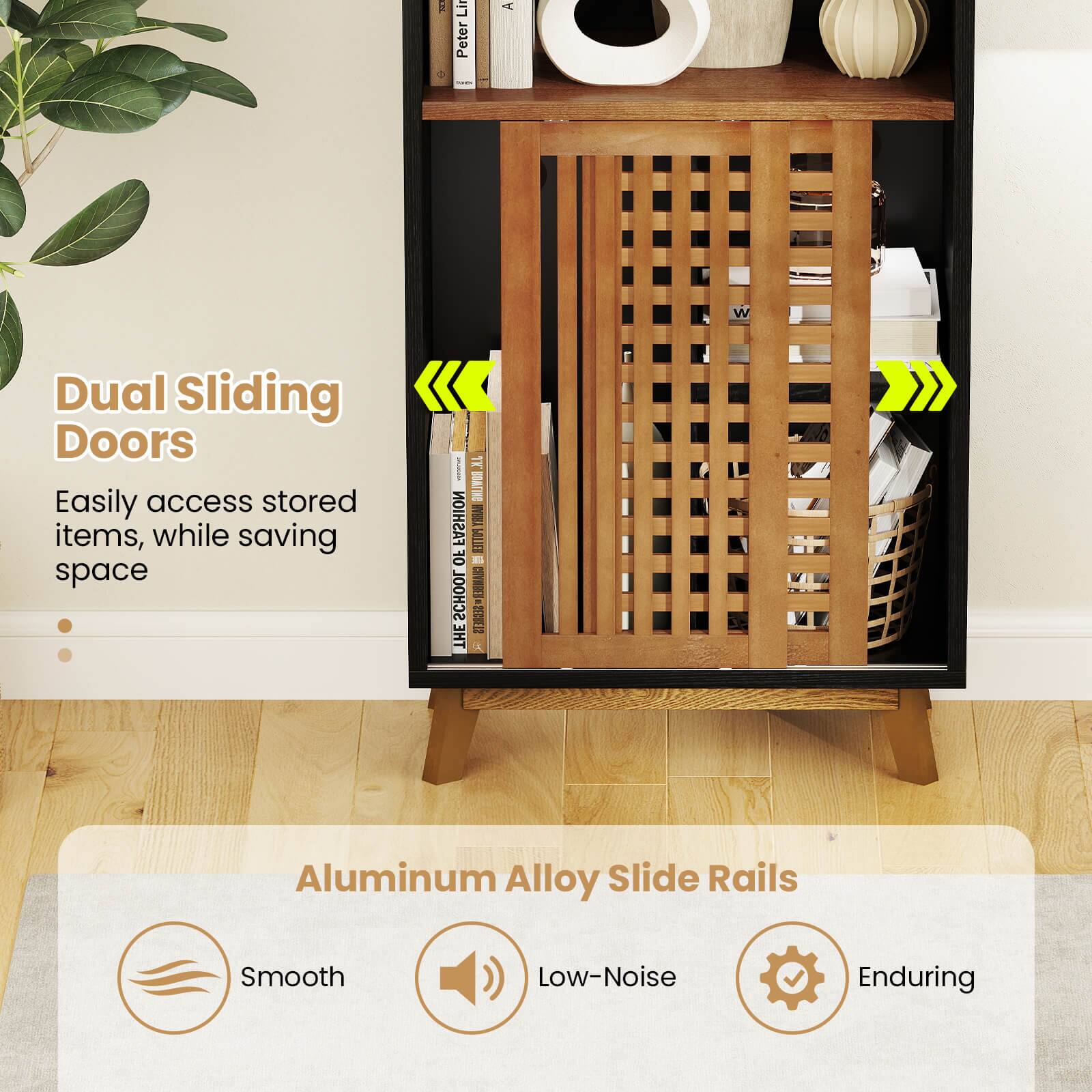 Dual Sliding Doors

Easily access stored items, while saving space

Aluminum Alloy Slide Rails

Smooth  
Low-Noise  
Enduring