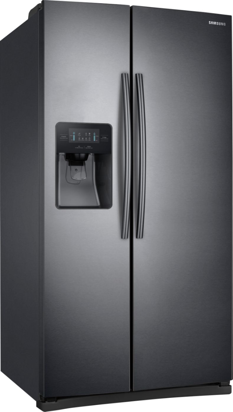 Angle View: Samsung - 24.5 Cu. Ft. Side-by-Side Fingerprint Resistant Refrigerator - Black stainless steel