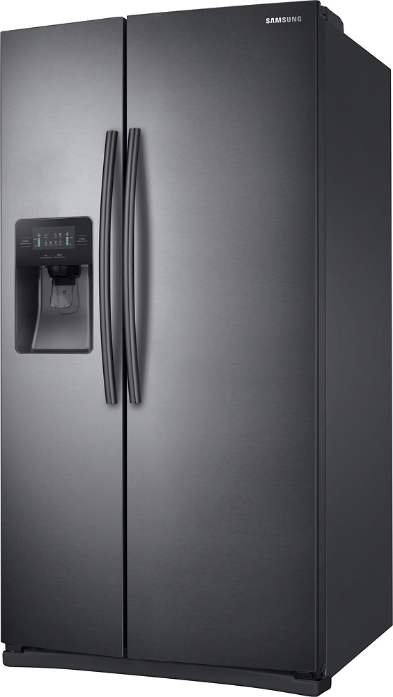 Left View: Samsung - 24.5 Cu. Ft. Side-by-Side Fingerprint Resistant Refrigerator - Black stainless steel