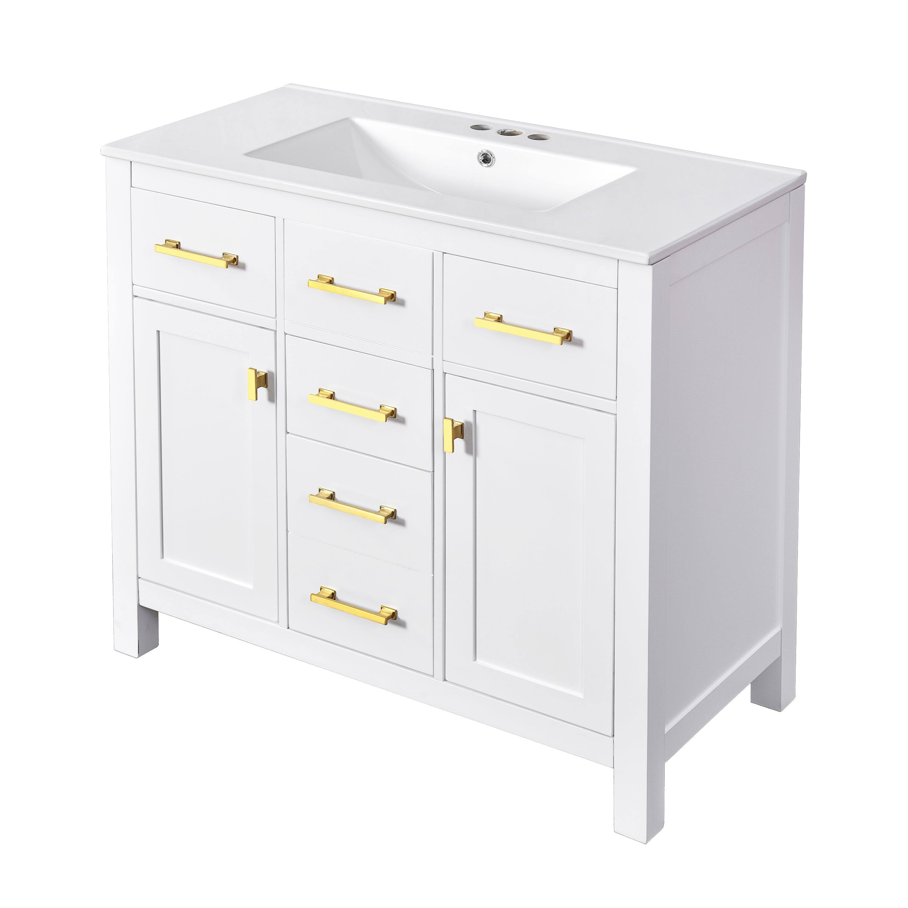 Alt View 9. Boyel Living - 36 Inch Modern Bathroom Vanity with Ceramic Sink Four Drawers Two Cabinets White - White.