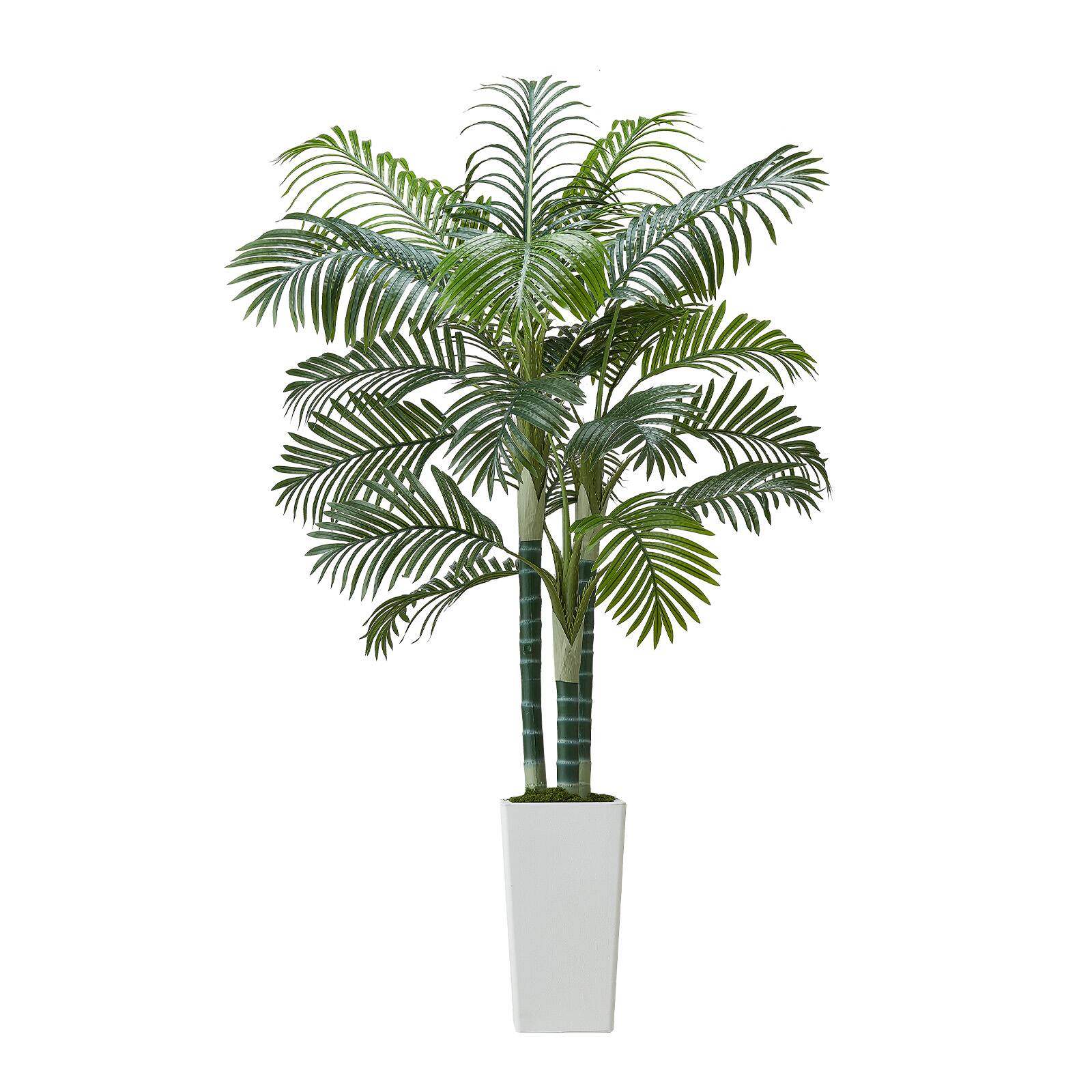 Alt View 5. VEVOR - Artificial Areca Palm Tree 6 ft, Fake Palm Tropical Plants with White Tall Planter, Faux Floor Silk Plant in Pot - Green.