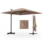 Front. Costway - Patio 9.5FT Square Cantilever Offset Hanging Umbrella 2-Tier 360° Outdoor - Coffee.