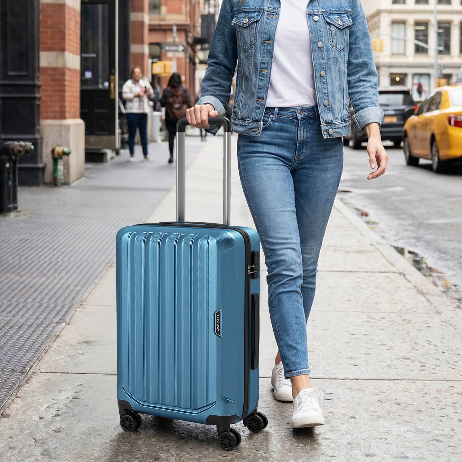 Alt View 1. Costway - Costway 3 PCS Hardside Luggage Set (20/24/28 Inch) with 8-Spinner Wheels, 3-Digital Lock - Blue.