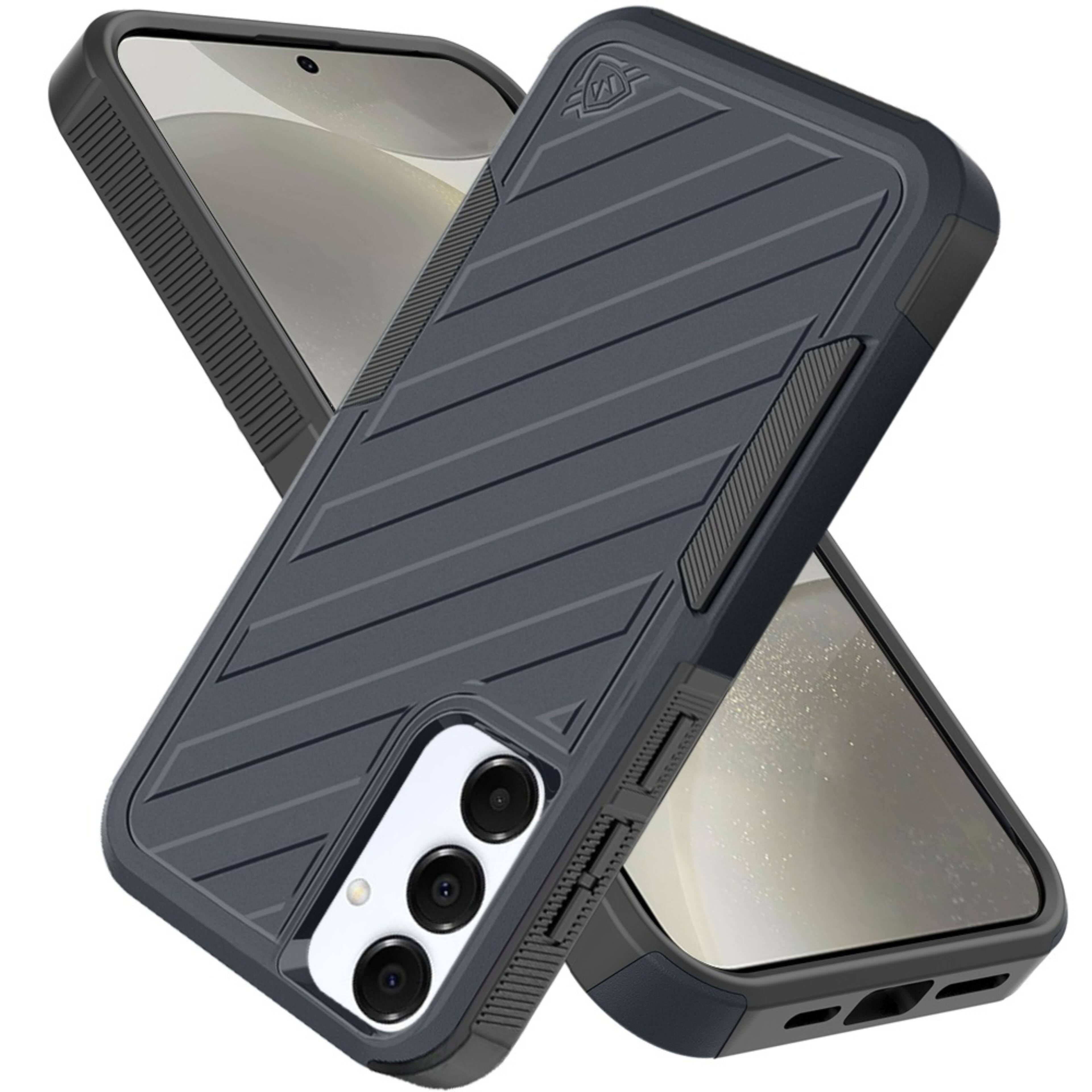 Left. Kitcheniva - Shockproof Dual Layer Lined Cover Plus Tempered Glass For Samsung S25/S24 Blue/Black - Blue.