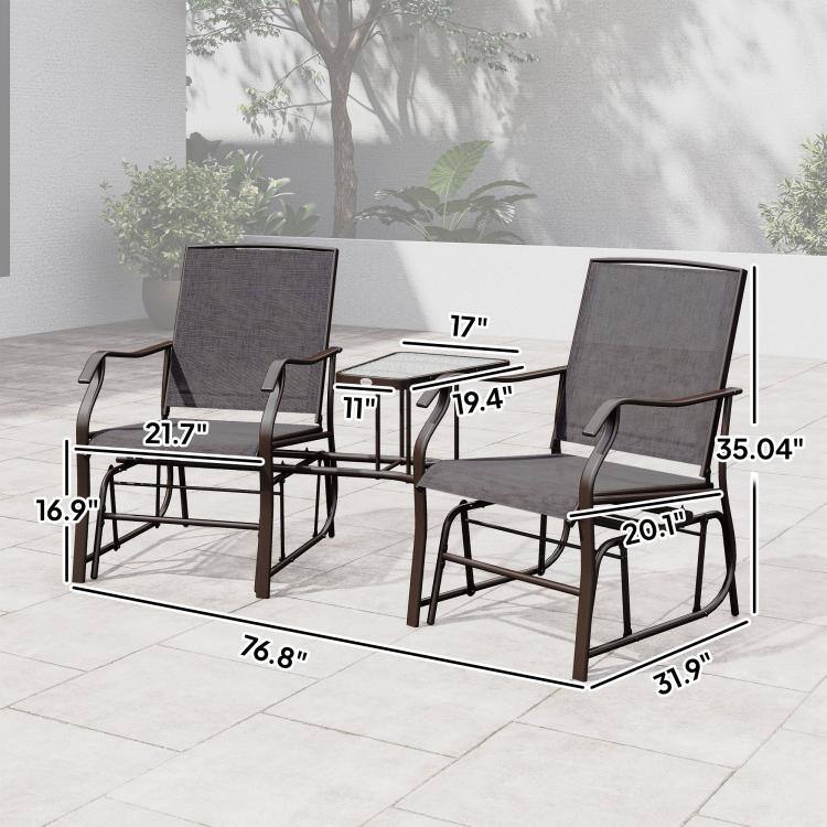 PULUZ Outdoor Glider Chairs with Coffee Table, Patio 2 Seat Rocking ...