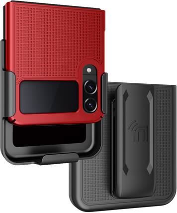 Front. Nakedcellphone - Slim Case and Belt Clip Holster Combo for Samsung Galaxy Z Flip 4 (SM-F721, 2022) - Red.
