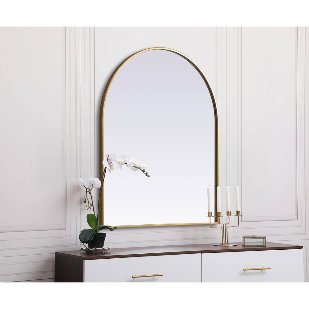 Alt View 2. Elegant Decor - Metal Frame Arch Mirror 30x36 Inch in Brass - Brass.