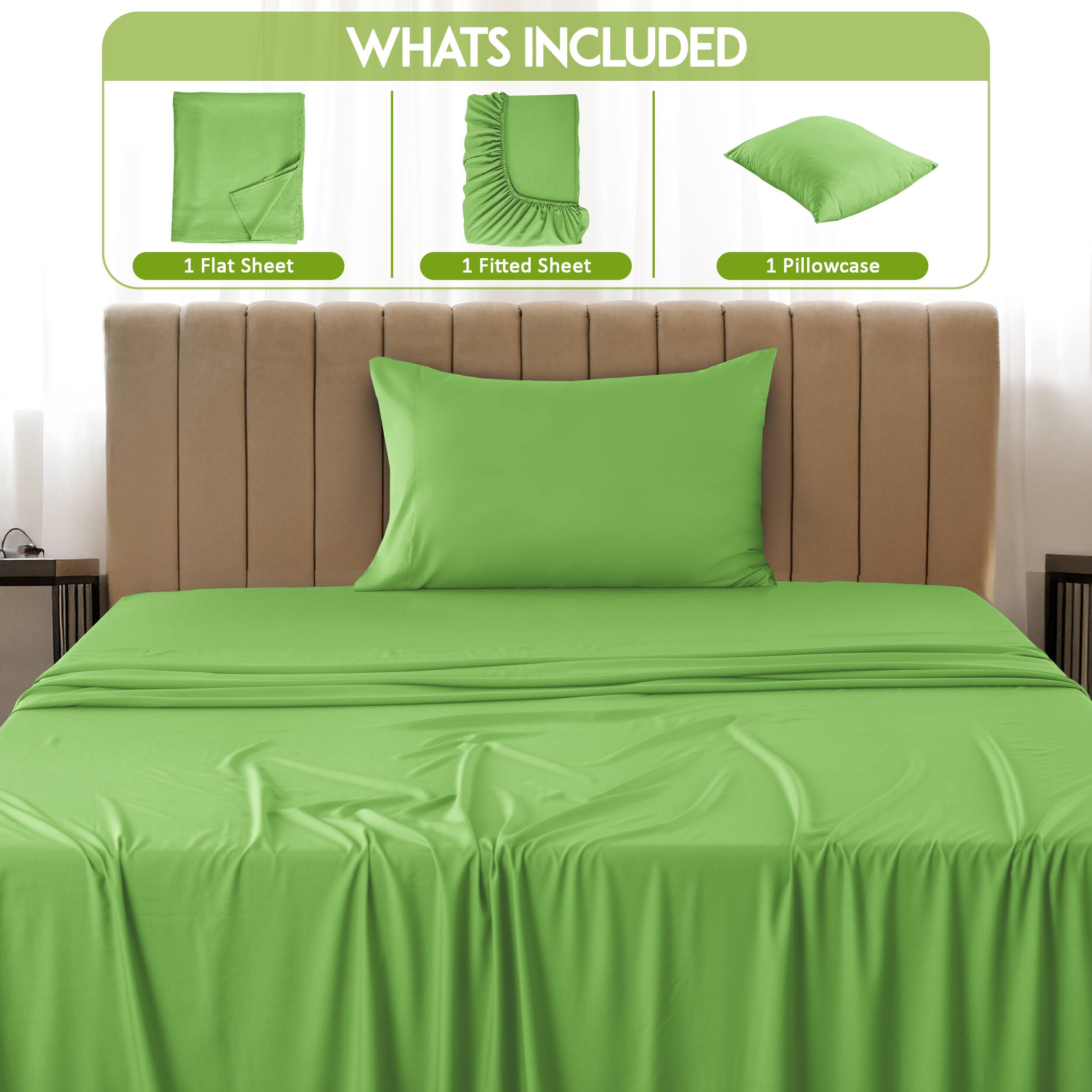 What's Included

1 Flat Sheet  
1 Fitted Sheet  
1 Pillowcase