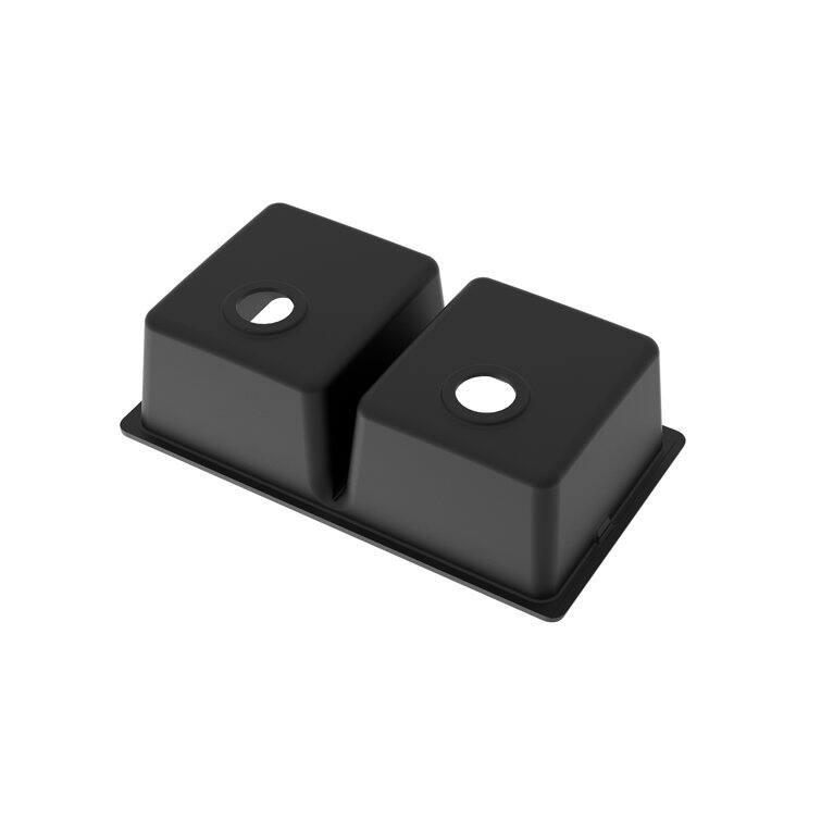 Back. Winpro - Winpro Undermount Granite Composite 33 in. x 18-3/4 in. x 9-1/2 in. Double Equal Bowl Kitchen Sink in Black - Black.