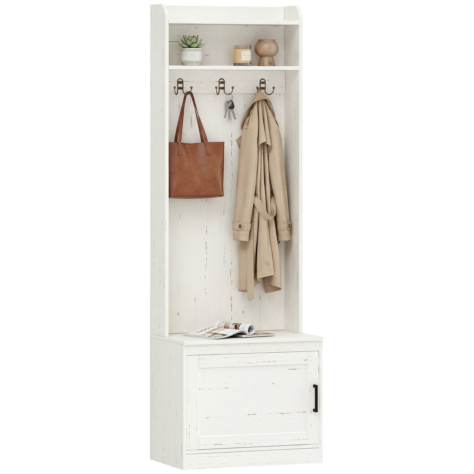 Homcom - Rustic Hall Tree with Shoe Storage Bench and Coat Rack - White