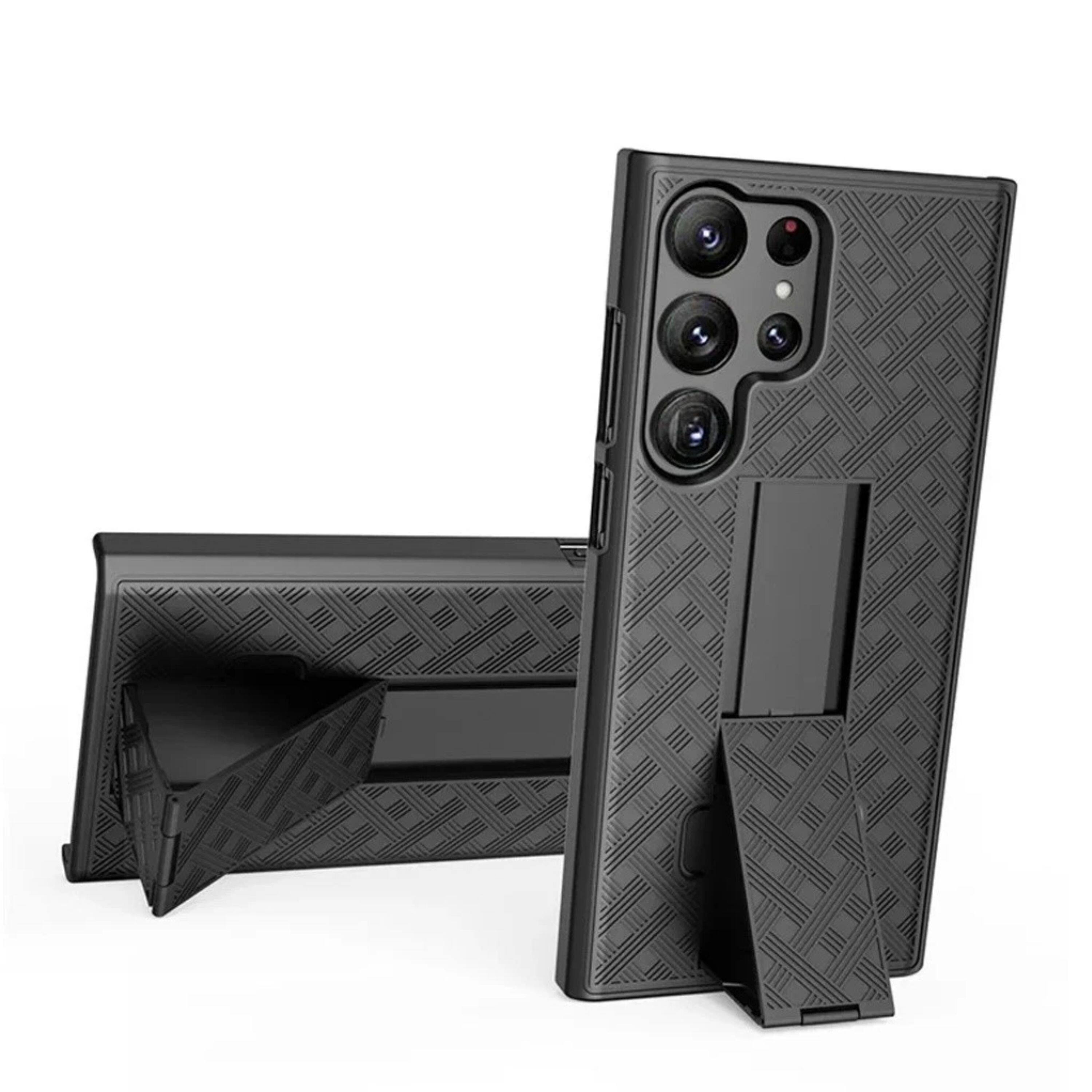 Alt View 1. Kitcheniva - 3in1 Belt-Clip Holster Stand Phone Case With Tempered Glass For Samsung Galaxy S25 Ultra - Black.