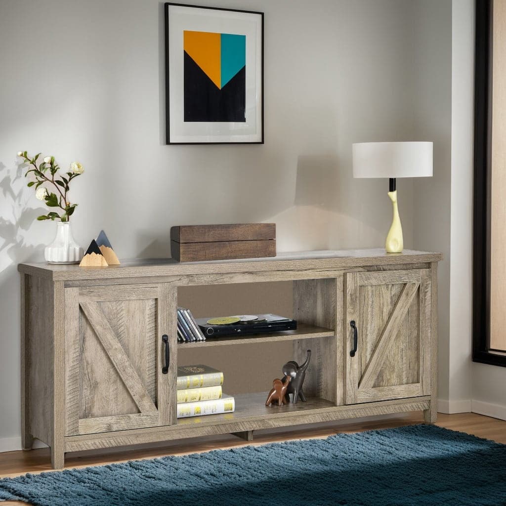 Kadyn - Entertainment Centers,TV Stands,59 Inches TV Stand Media Console Center with Storage Cabinet-Natural - Brown