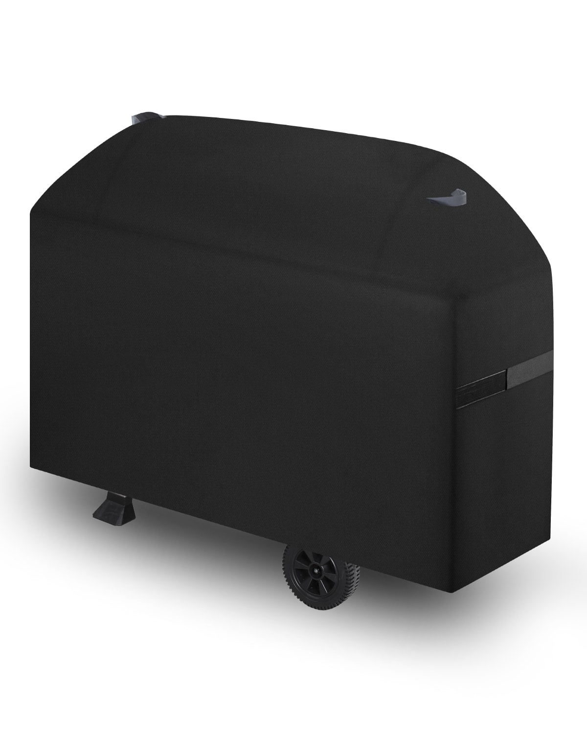 Front. VEVOR - Grill Cover, 63 inch BBQ Covers for Outdoor Grills, Fade Resistant, Weather Resistant Heavy Duty 600D Polyester - Black Fabric, White Reflective Strips.