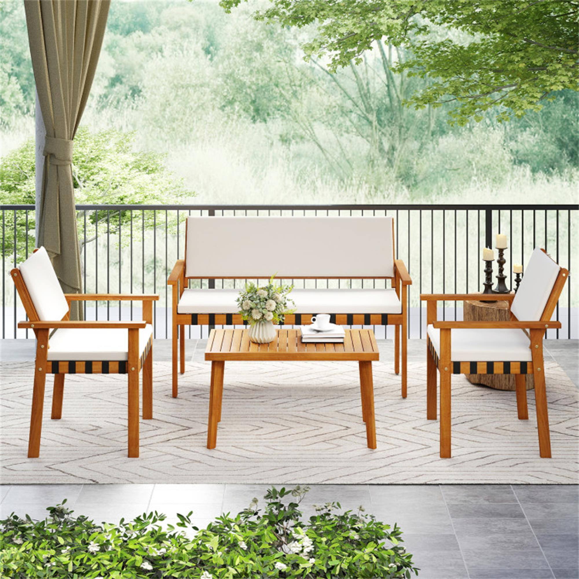 Alt View 1. Boyel Living - White 4 Piece Patio Furniture Set with Coffee Table for Backyard and Garden- 315-in W x 435-in D x 230-in H - White.