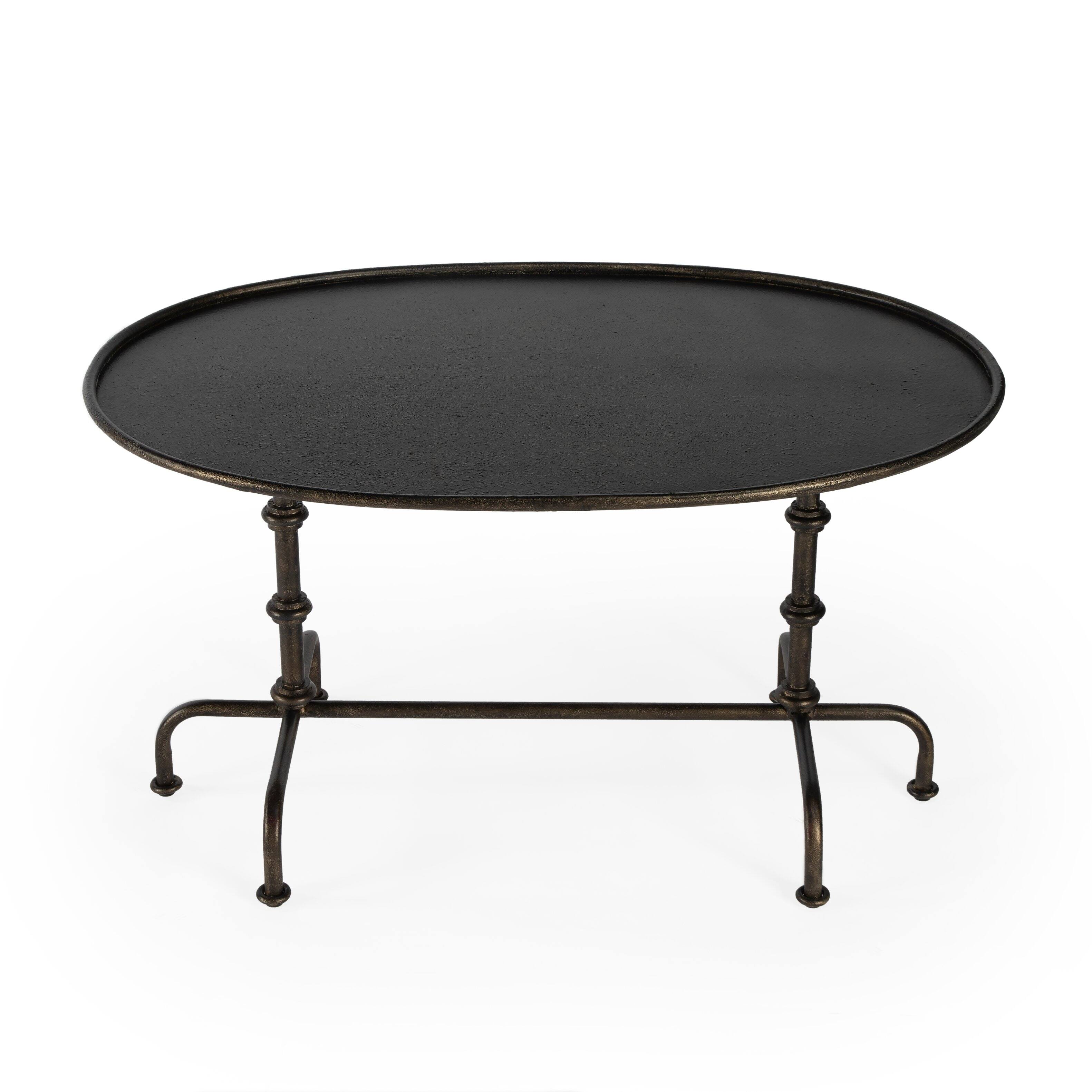 Alt View 1. Butler Specialty - Kira 38 in. W Oval Metal Industrial Coffee Table with Tray Top Edging - Silver.