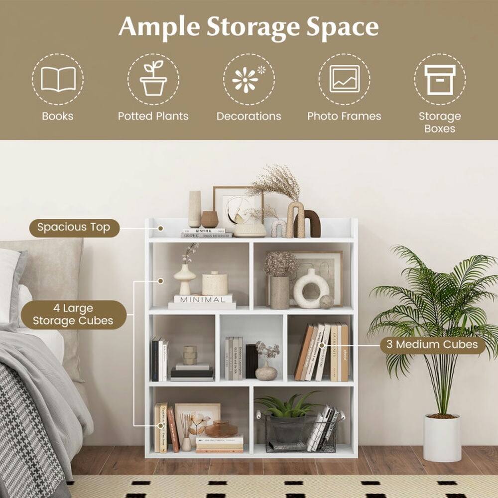 Ample Storage Space  
Books  
Potted Plants  
Decorations  
Photo Frames  
Storage Boxes  

Spacious Top  
4 Large Storage Cubes  
3 Medium Cubes