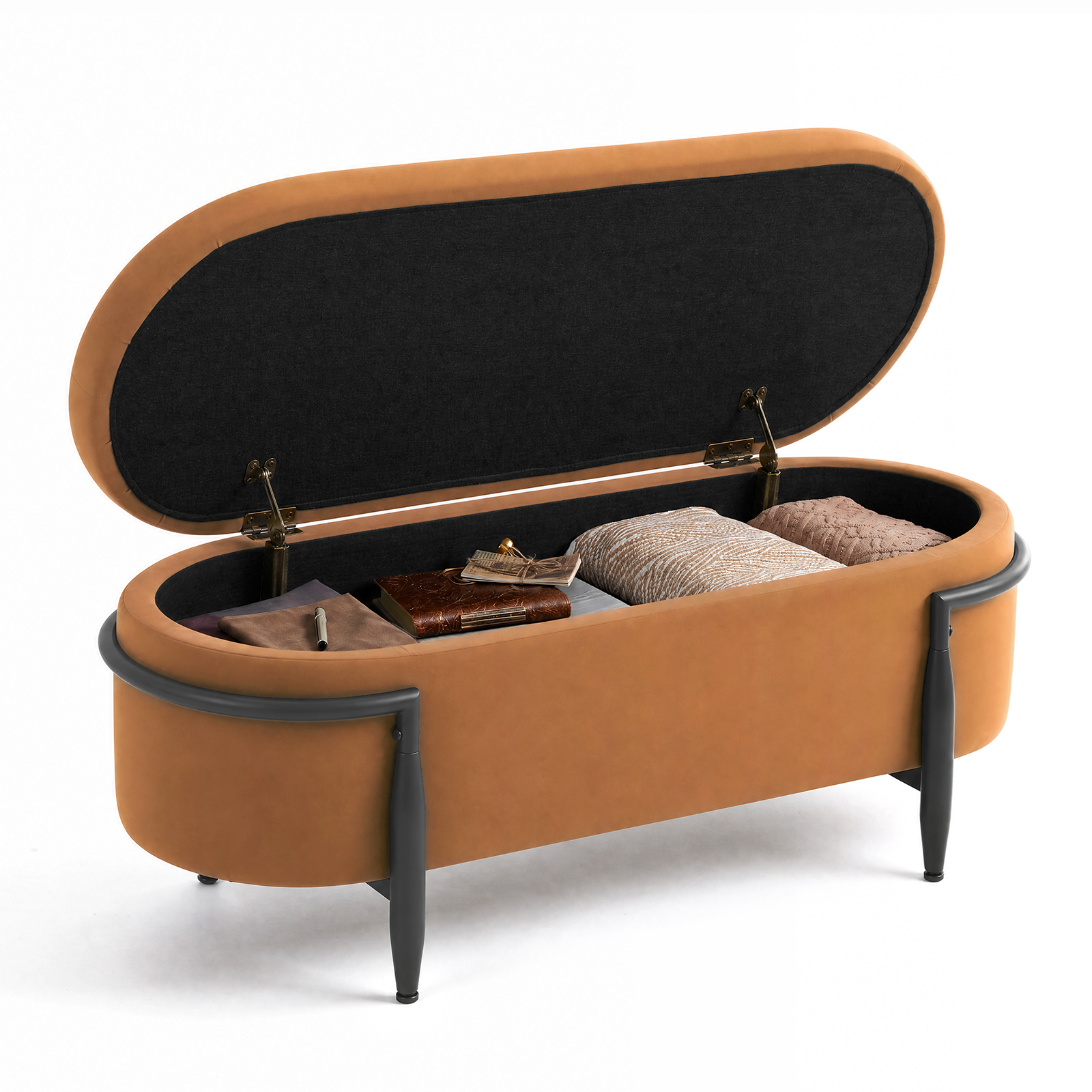 Alt View 9. ModernMate - Brenno 43.3" Wide Cognac Bench Bedroom Ottoman with Spacious Storage and Adjustable Feets - Cognac.