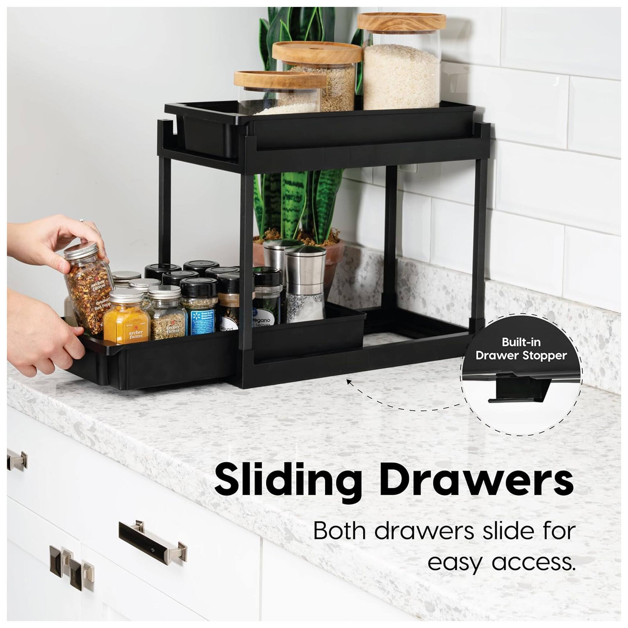 F3 region uviter P Built-in Drawer Stopper Sliding Drawers Both drawers slide for easy access.