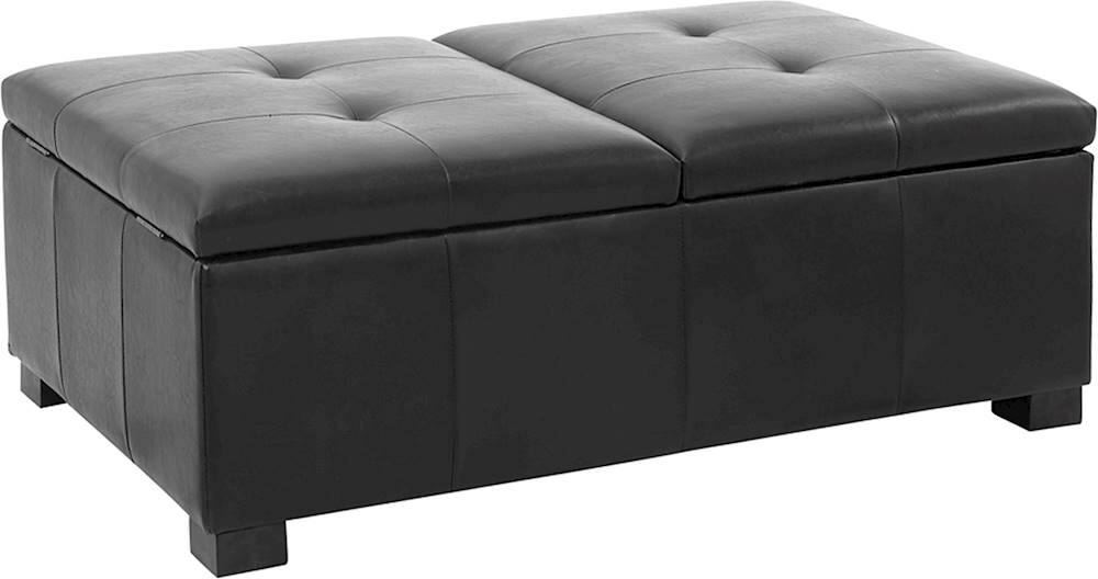 Angle View: CorLiving - Double Ottoman with Internal Storage - Black