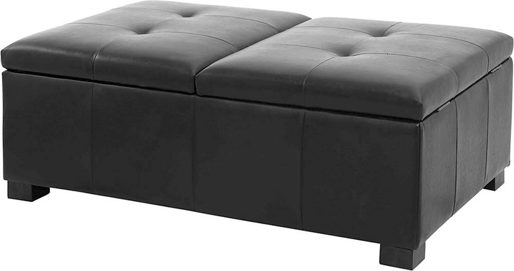 Left View: CorLiving - Double Ottoman with Internal Storage - Black