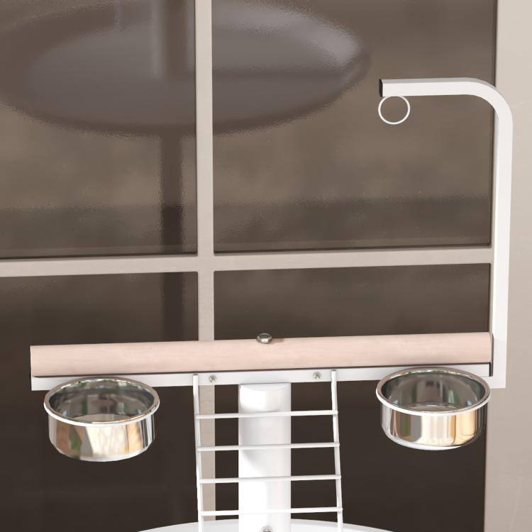 Alt View 9. PULUZ - Bird Stand with Wheels, Perches, Feed Bowls, Round Tray for Parrot - White.