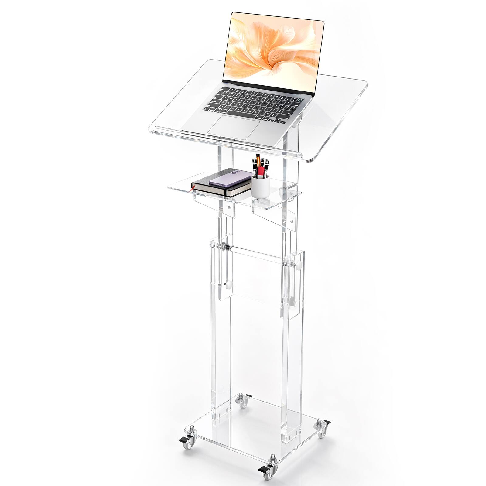 VEVOR - Podium Stand, Adjustable Height Acrylic Lectern Mobile Laptop Desk, for Schools, Churches and Events, 43-46 inch - Transparent color