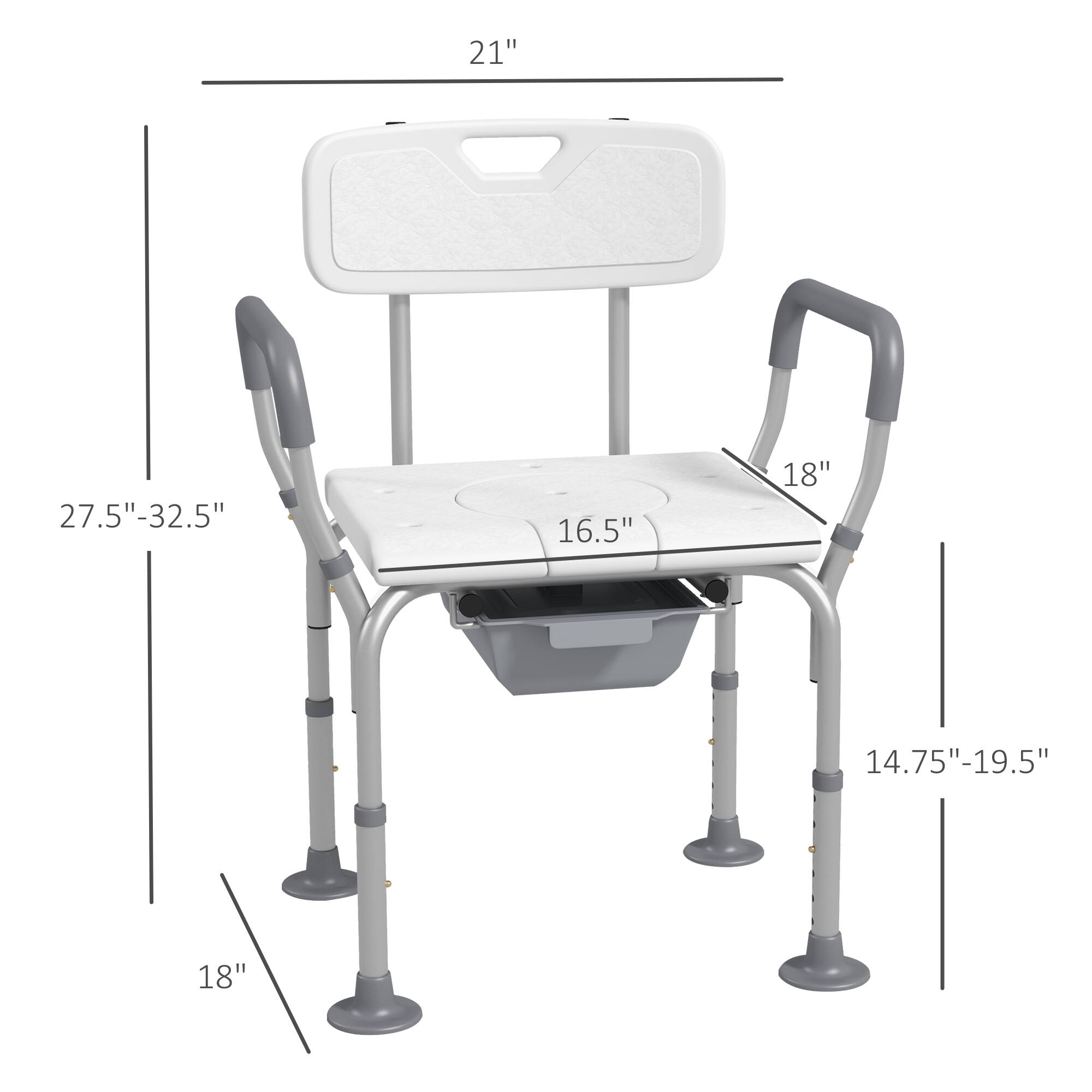 The dimensions of the chair are as follows:

- Width: 21"
- Depth: 16.5"
- Height: 18"
- Seat Height: 18"
- Armrest Height: 27.5"-32.5"
- Base Width: 14.75"-19.5"
- Base Height: 18"