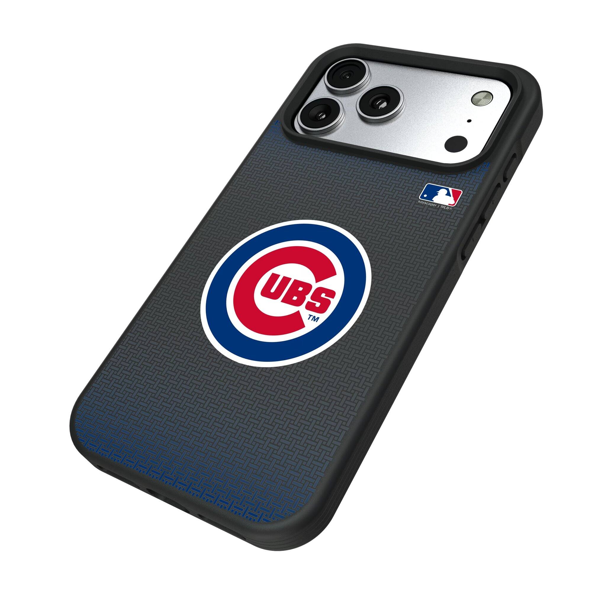 Alt View 1. Keyscaper - Chicago Cubs Linen Logo iPhone Bump Case - 14 Pro - Black.
