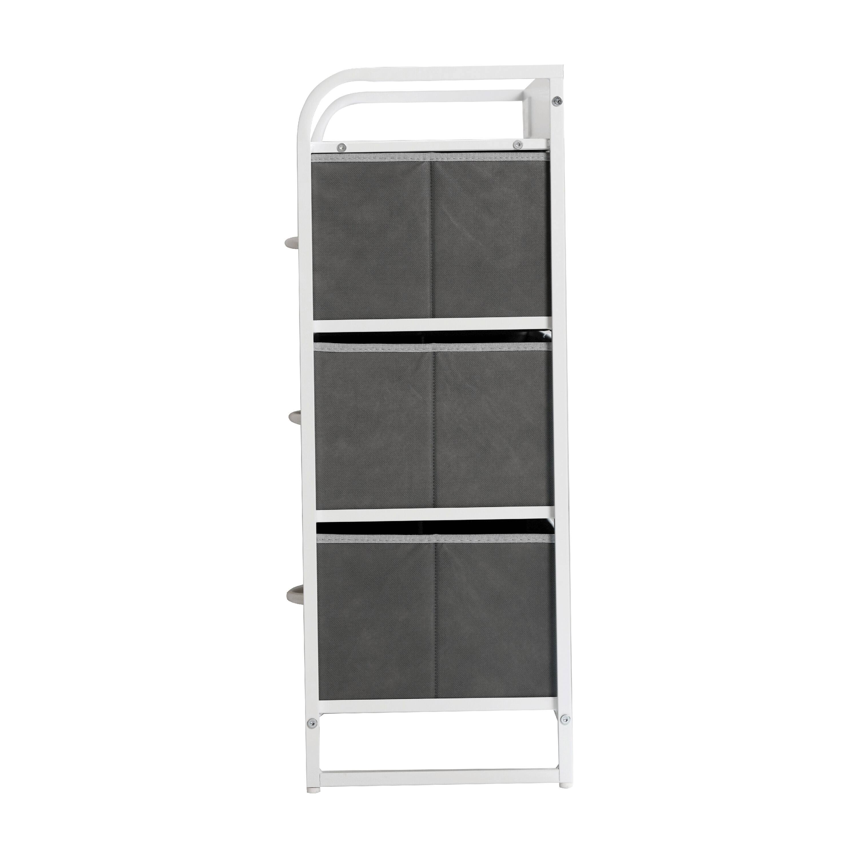 Alt View 7. Emma + Oliver - Charging Nightstand with 4 Fabric Drawers, 2 USB Ports, 1 Outlet - Gray Drawers/White Frame.