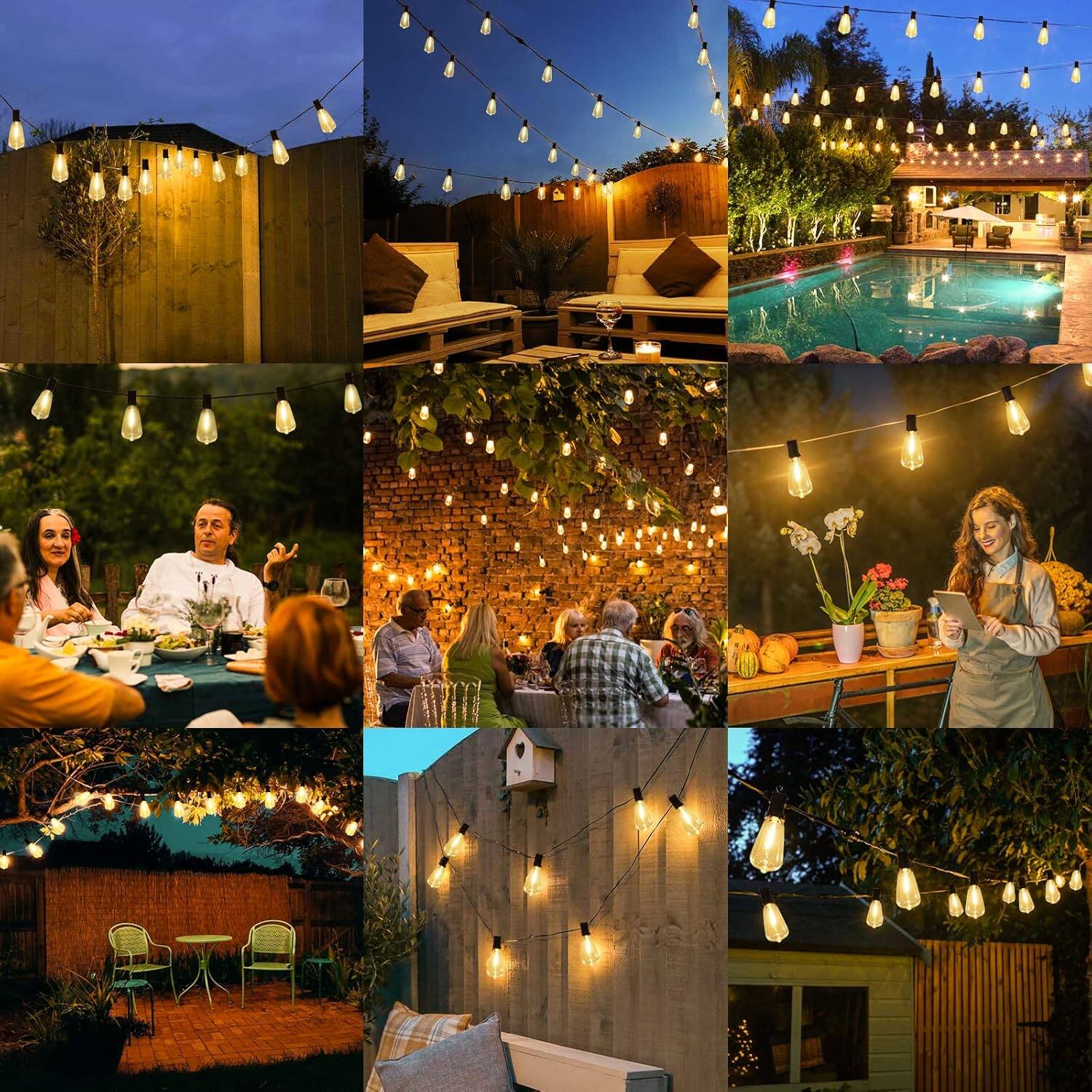 Back. Nordic Hygge - Nordic Hygge 100FT LED Outdoor String Lights – 52 Shatterproof ST38 Vintage Edison Bulbs Waterproof Dimmable - White.