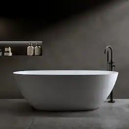 Loheer - 69 in Freestanding Solid Surface Soaking Bathtub, Stone Resin Tub with Overflow Drain - Matte White