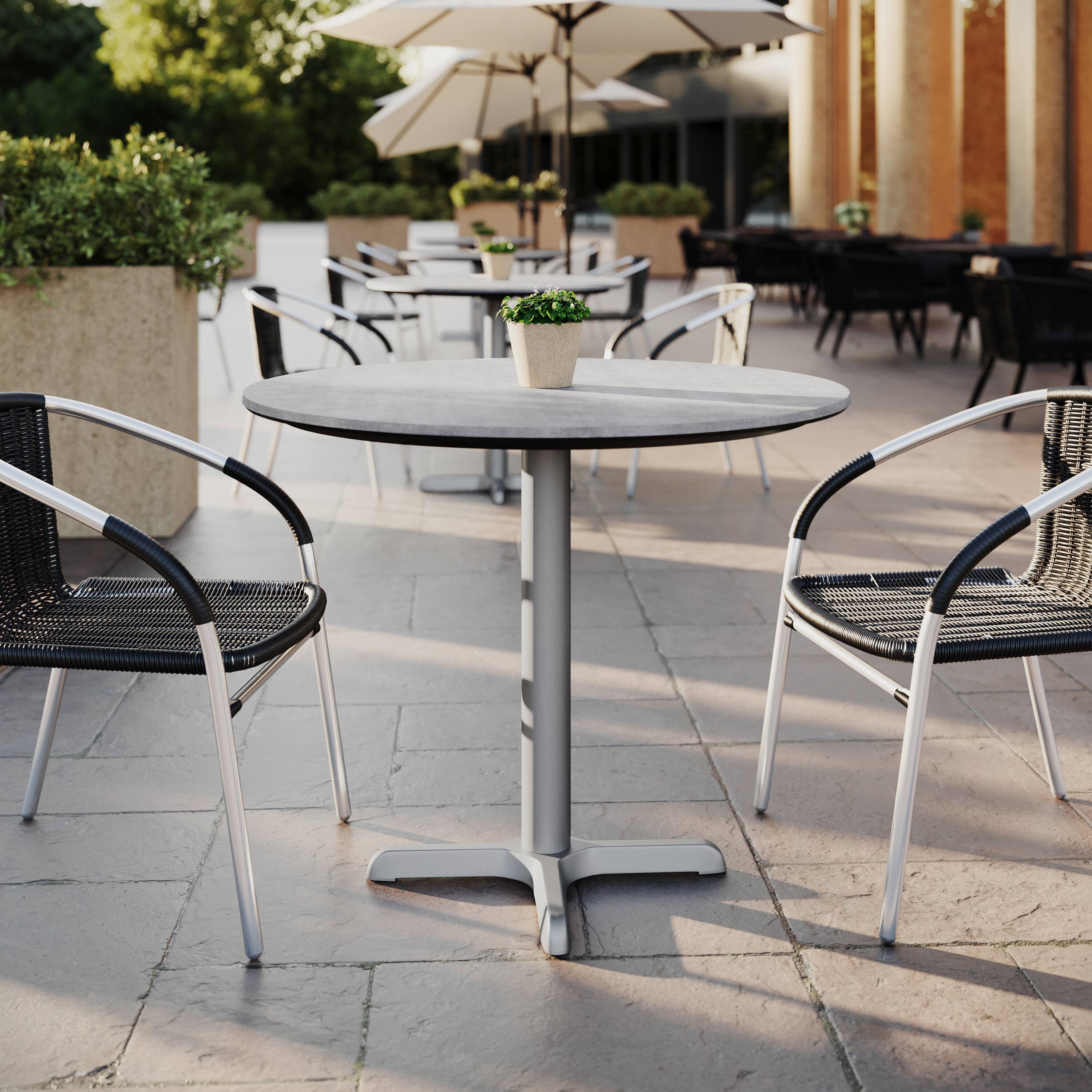 Alt View 1. Emma + Oliver - PureShield Indoor Outdoor Tabletop with Seam-Free Surface Innovation and Cast Iron Bistro Table Base - Gray Faux Concrete/Silver Base.