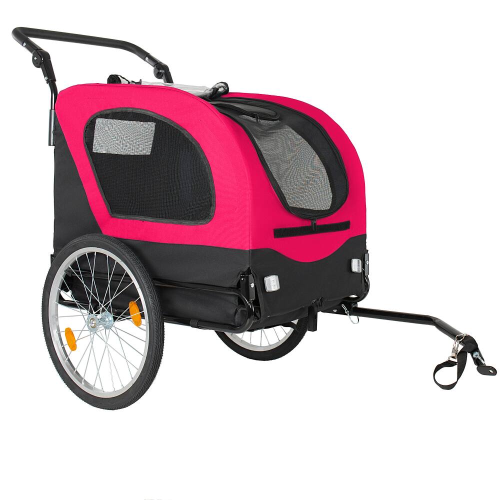 Alt View 1. JUJABU - 2-in-1 Foldable Pet Carrier Cart for Dogs up to 110lbs with Front Caster, Red.