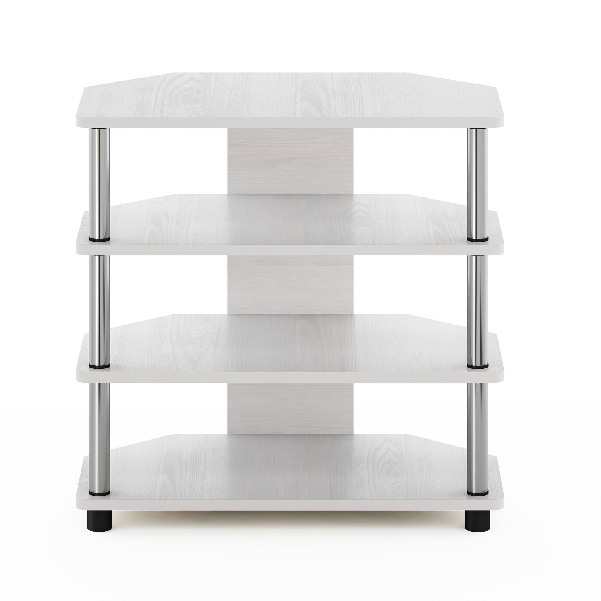 Alt View 2. Furinno - Econ Easy Assembly 4-Tier Petite TV Stand, Stainless Steel Tubes - White Oak/Stainless Steel.