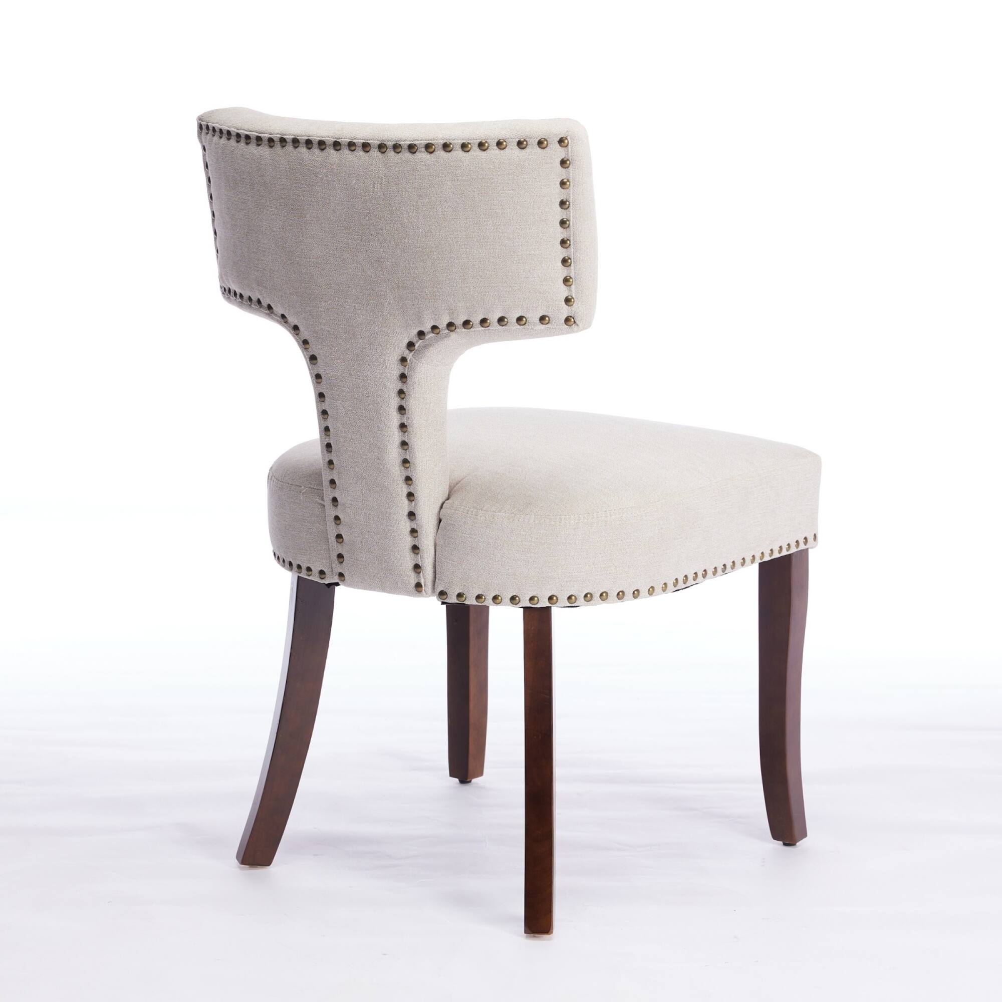 Alt View 2. GOODSILO - Modern Dining Chairs Set of Two with Curved Backrest and Upholstered Fabric Seating - Beige.