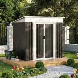 Anysun - 6x4 FT Garden Shed for Patio – Outdoor Storage Shed with Metal Frame and Sliding Door, Galvanized Steel Construction - Gray