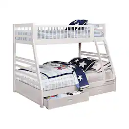 Manhattan Lane - Wooden Twin Over Full Bunk Bed with Wheel Supported Bottom Drawers - White