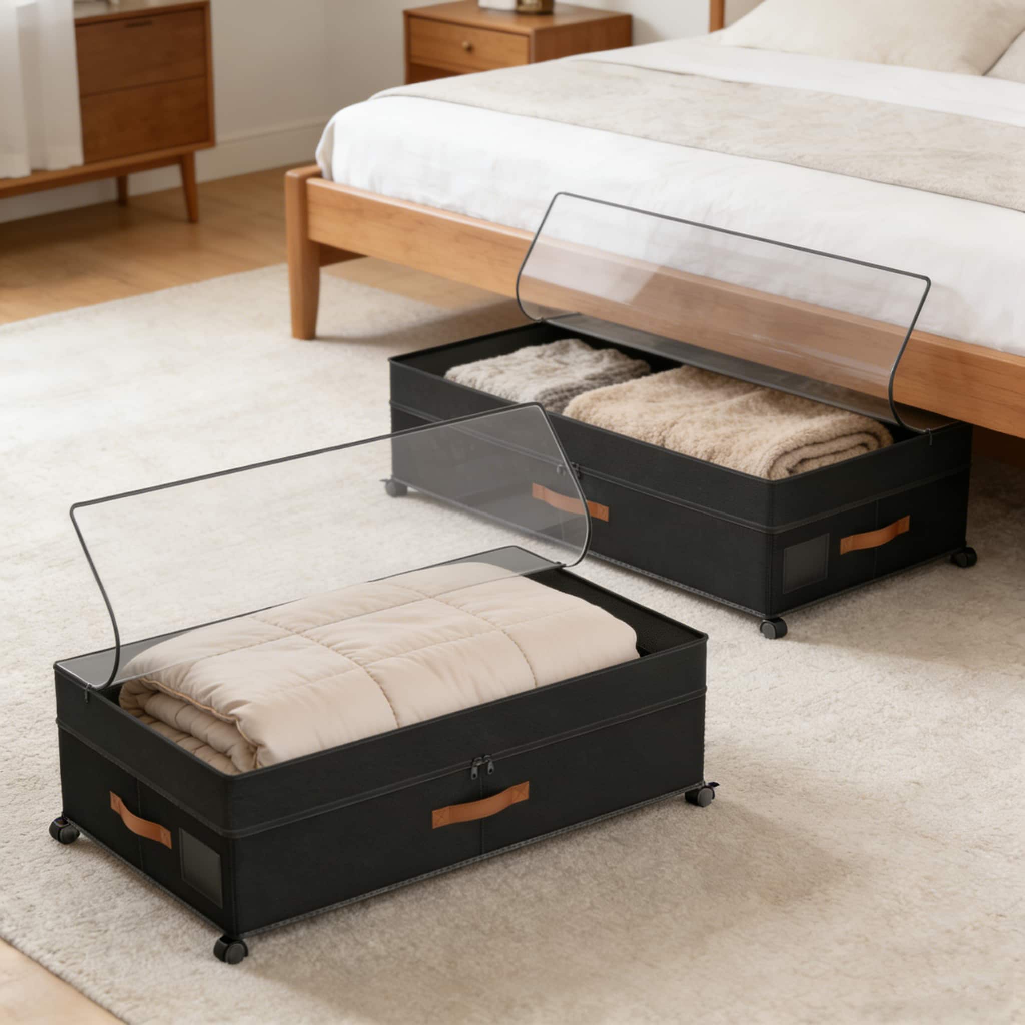 Malletson - Under Bed Organizer Drawer for Clothes, Toy, Adjustable Storage for Underbed with Lids, 2 Packs (Canvas) - Black