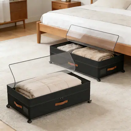 Front. Malletson - Under Bed Organizer Drawer for Clothes, Toy, Adjustable Storage for Underbed with Lids, 2 Packs (Canvas) - Black.