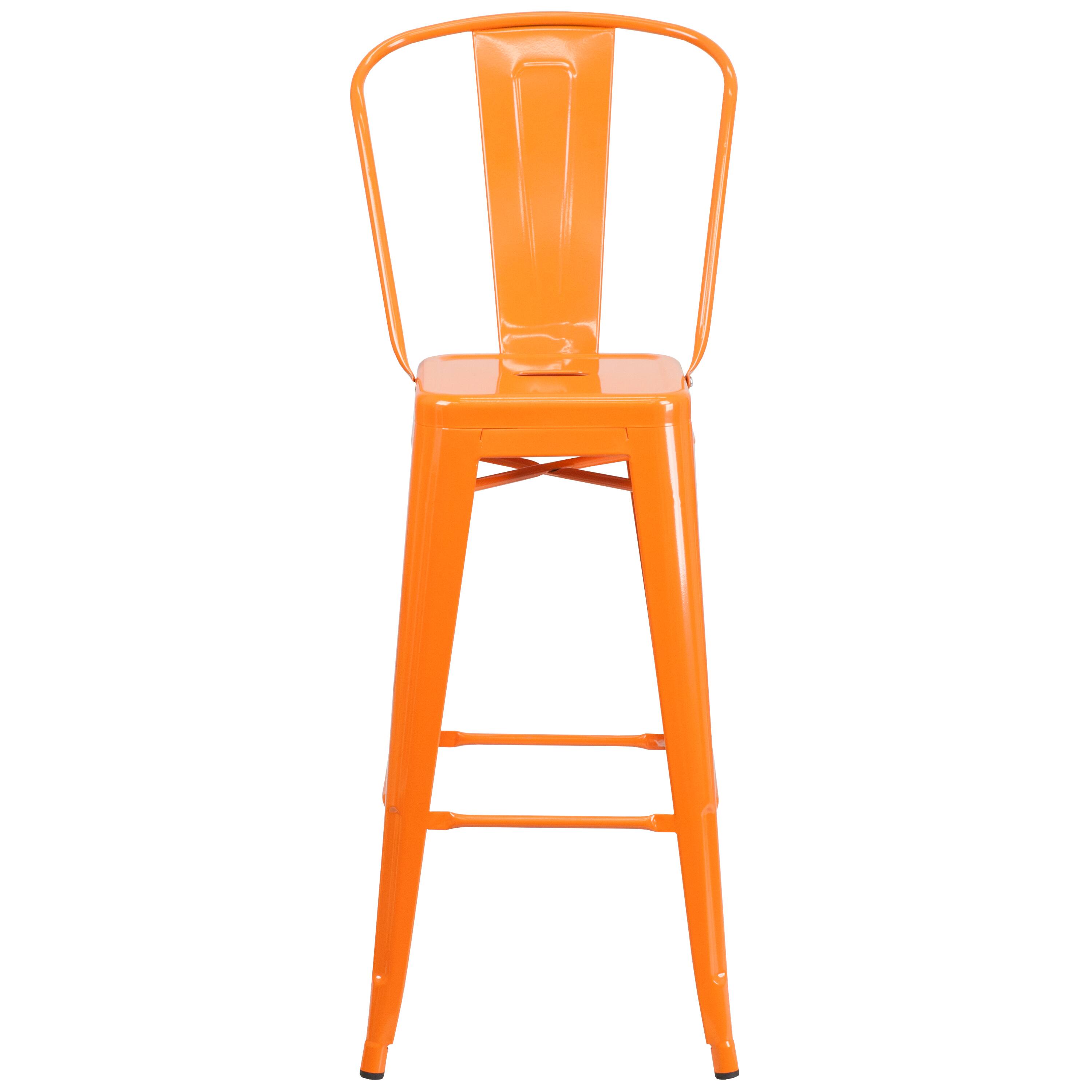 Alt View 7. Emma + Oliver - Commercial Grade 30"H Colorful Metal Indoor-Outdoor Barstool with Back - Orange.