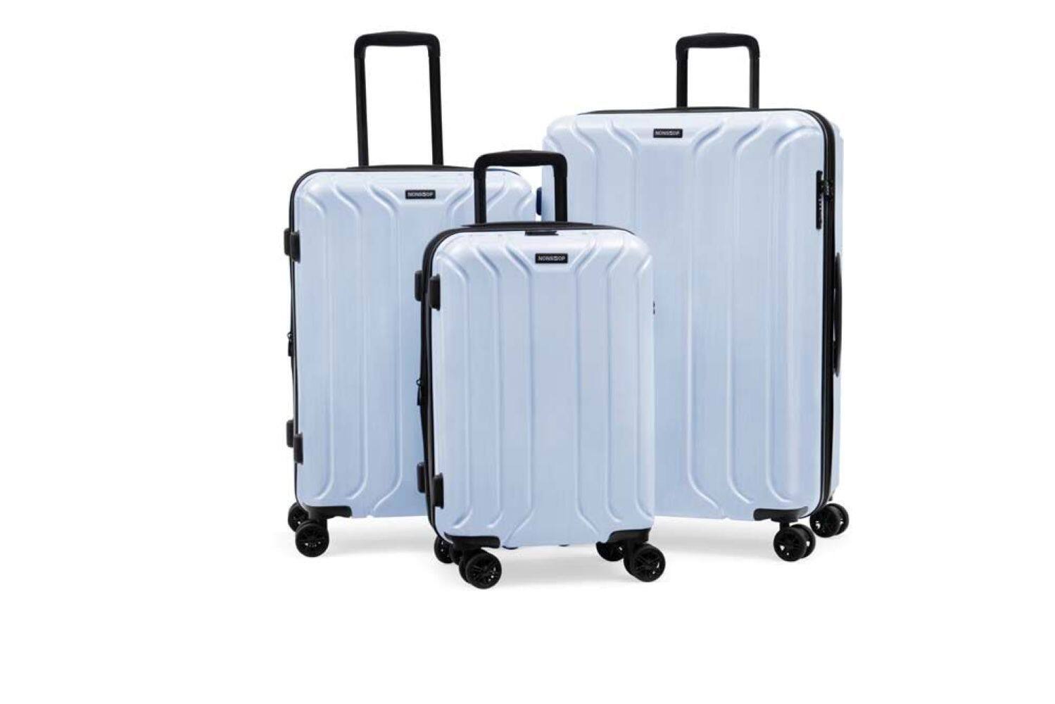 Front. Nonstop - New York Elite Lightweight Expandable 3 Piece spinner Luggage Set  +3 packing cubes ,(19.4/23.4/28)  - Sky Blue - Sky Blue.