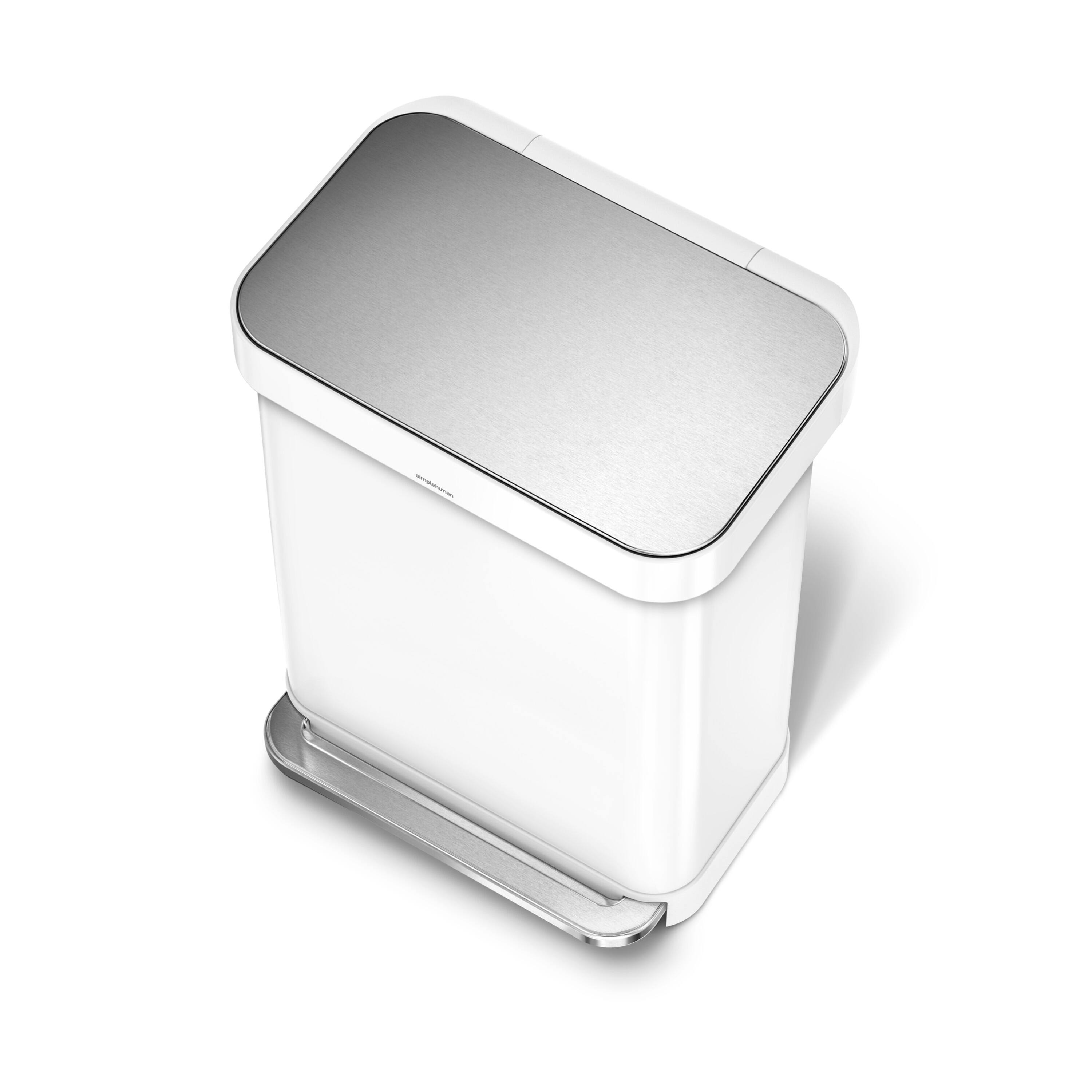 Alt View 2. simplehuman - 55L rectangular step can with liner pocket, white steel - White.