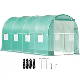 VEVOR - Walk-in Tunnel Greenhouse, 15 x 7 x 7 ft Portable Plant Hot House with Galvanized Steel Hoops, 1 Top Beam,Diagonal Poles - Green