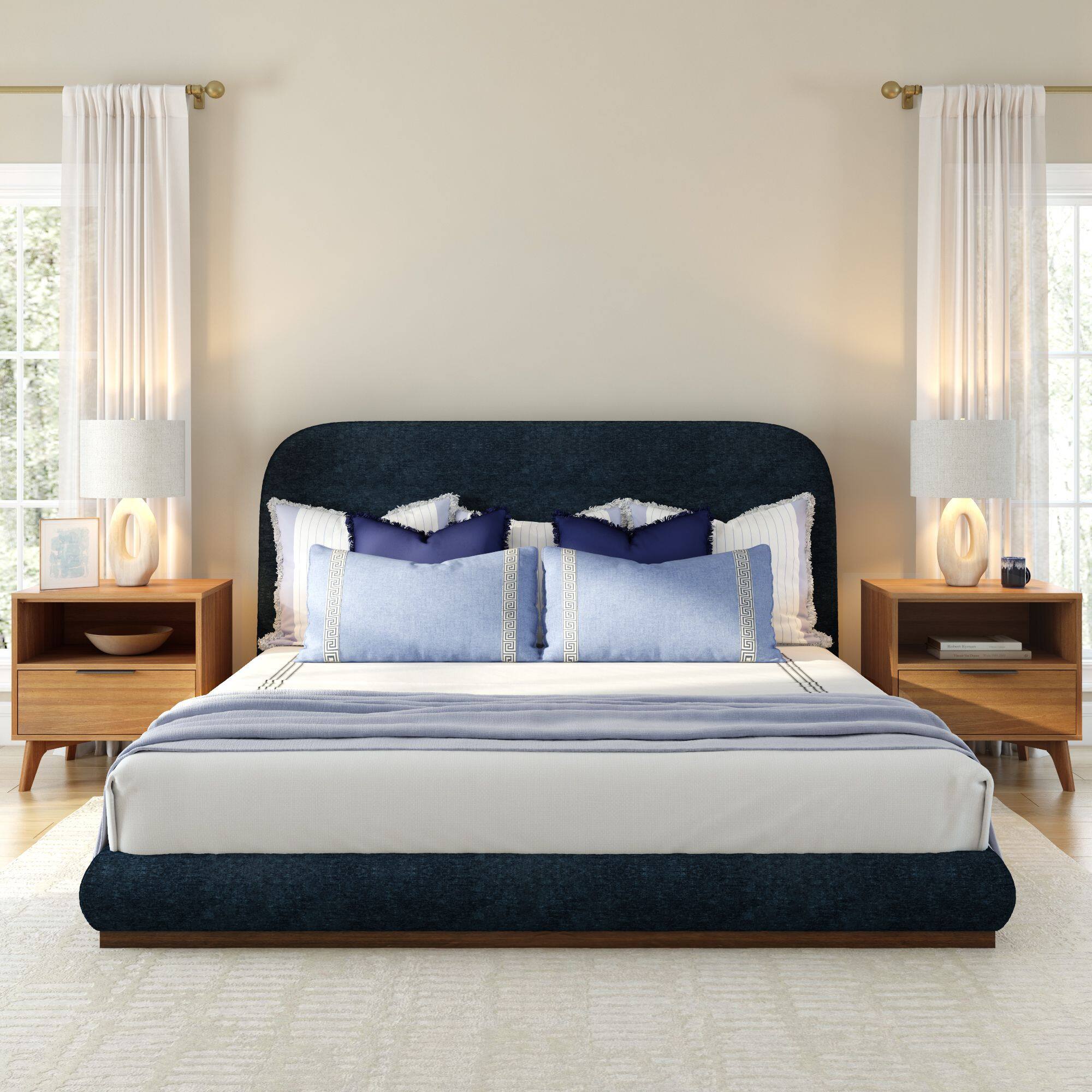 Alt View 1. Plank+Beam - Ashland Upholstered Bed (King), Indigo (PGY454-18) - Indigo.