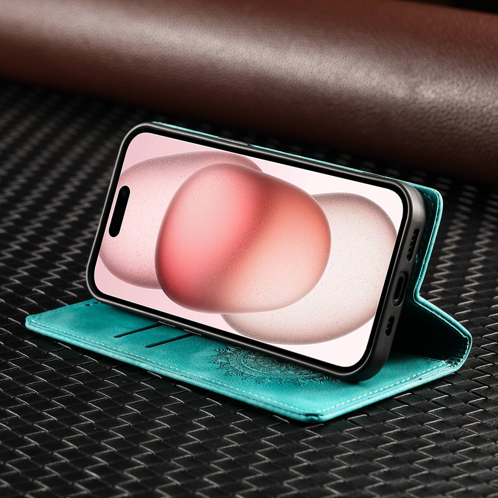 Alt View 1. Dteck - Magnetic Wallet Case For Apple iPhone 18 Pro Max, Shockproof Embossed Card Cash Pocket Stand PU Leather Cover - Green.