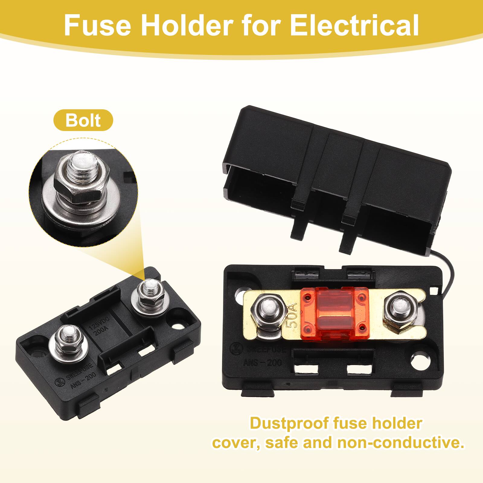 Fuse Holder for Electrical Bolt 125VDG 200A SKEEPUSE 8E ANS-200 200 ANS 50A SNEEPUSE ANS ANS-200 Dustproof fuse holder cover, safe and non-conductive.
