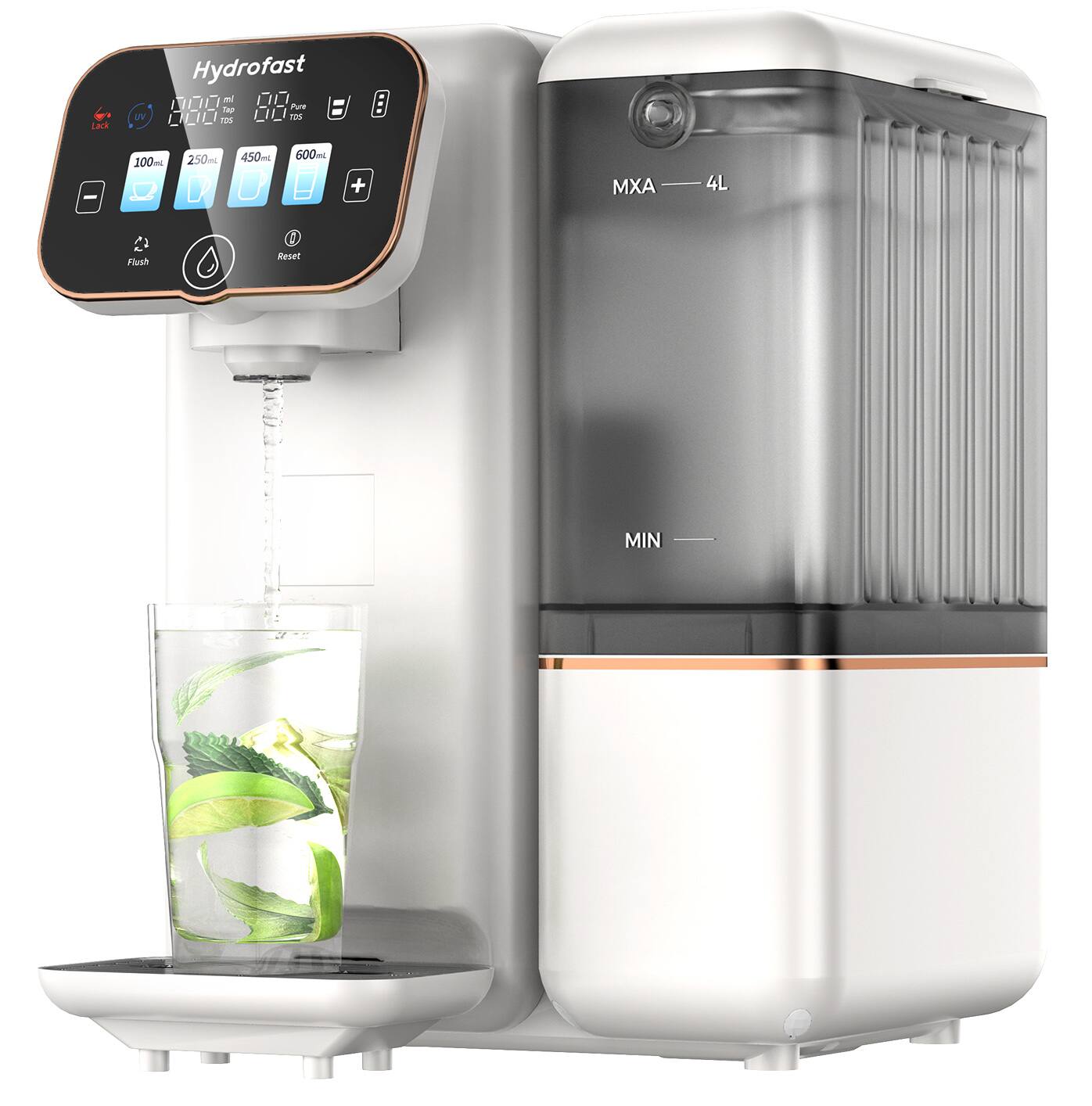 Hydrofast - B100 Countertop Reverse Osmosis Water Filter System, 6 Stage Filtration, 3:1 Pure to Drain, Water Purifier for Home - White