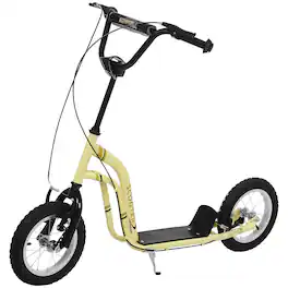 Aosom - Youth Scooter with front and rear caliper dual brakes, 12-inch inflatable front wheel, ride-on toy for age 5+ - Beige