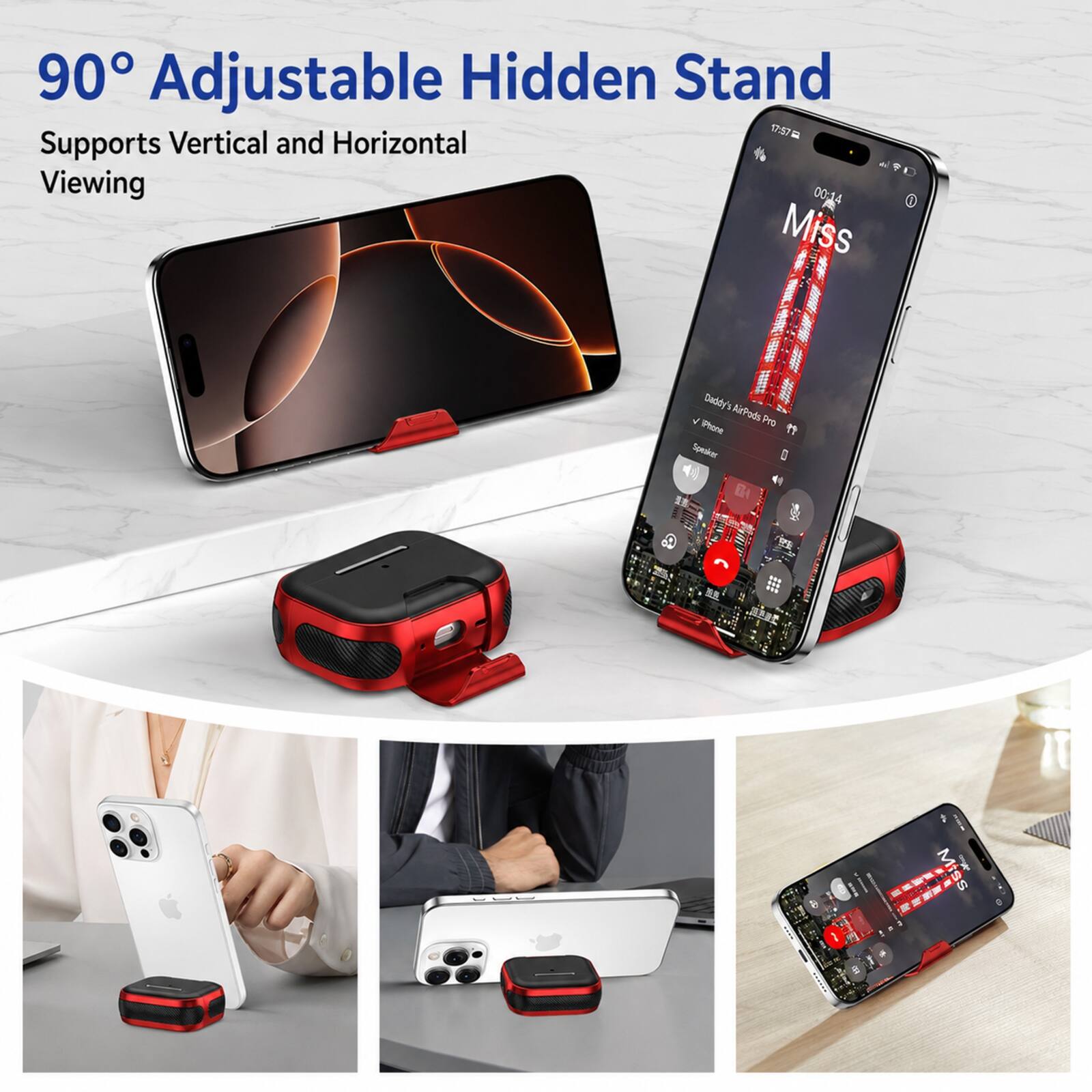 90° Adjustable Hidden Stand  
Supports Vertical and Horizontal Viewing  

Miss  
Daddy's AirPods f iPhone Pro "  
Speaker ETA