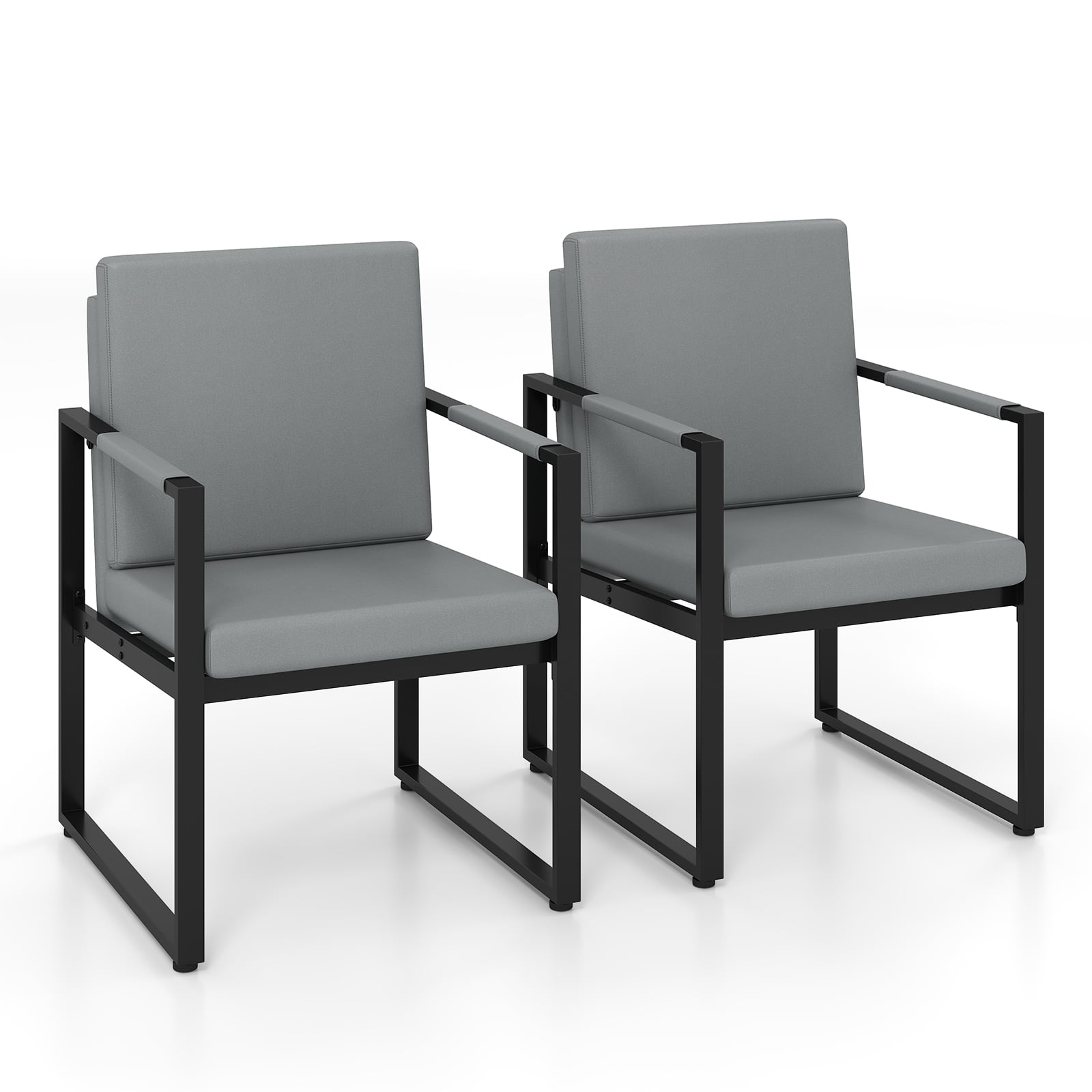 WELLFOR - Set of 2 Mid-Century Modern Single Sofa Chairs with Cushions - Gray